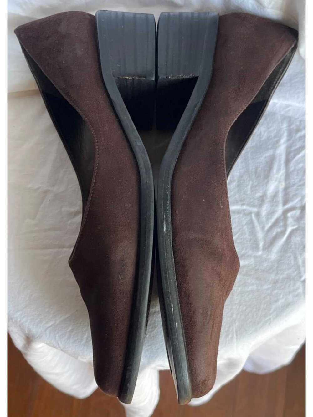 Stuart Weitzman Suede Pumps Brown Leather Square Toe Low Block Heels Wom 7.5/8 - Picture 6 of 9
